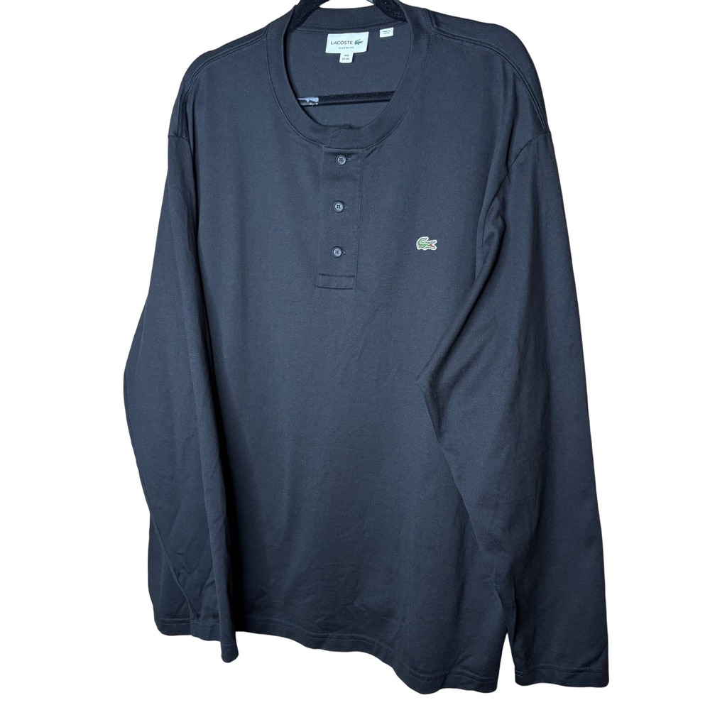 Lacoste Mens Black Long Sleeve Henley Shirt Classic Fit 3XL Casual Minimalist